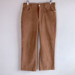 Express High Waisted Rise Cropped Wide Leg Camel Tan Brown Corduroy Pant Sz 6